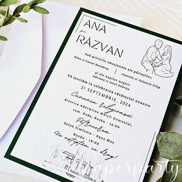 invitatie detalii verde si alb