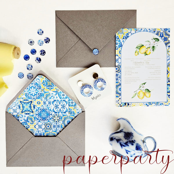 invitatie de nunta cu accente siciliene medoiterranean model cu lamai