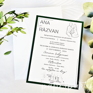 Invitatie de nunta Minimalist green edges verde smarald