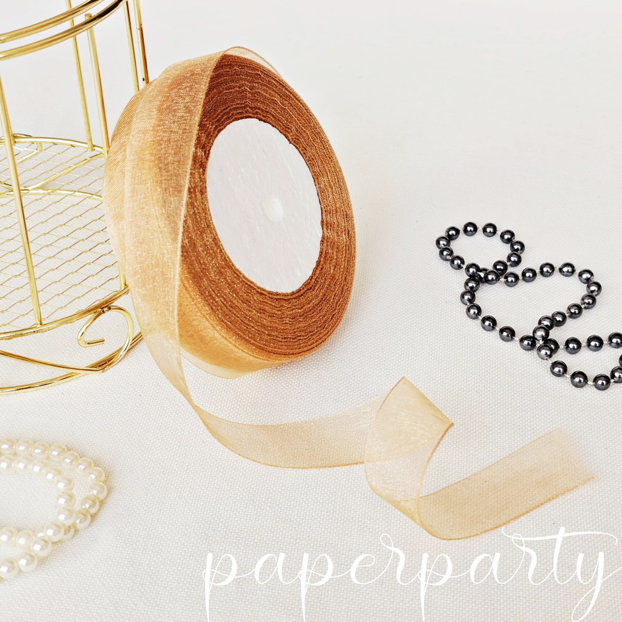 panglica organza bej 2cm 45m