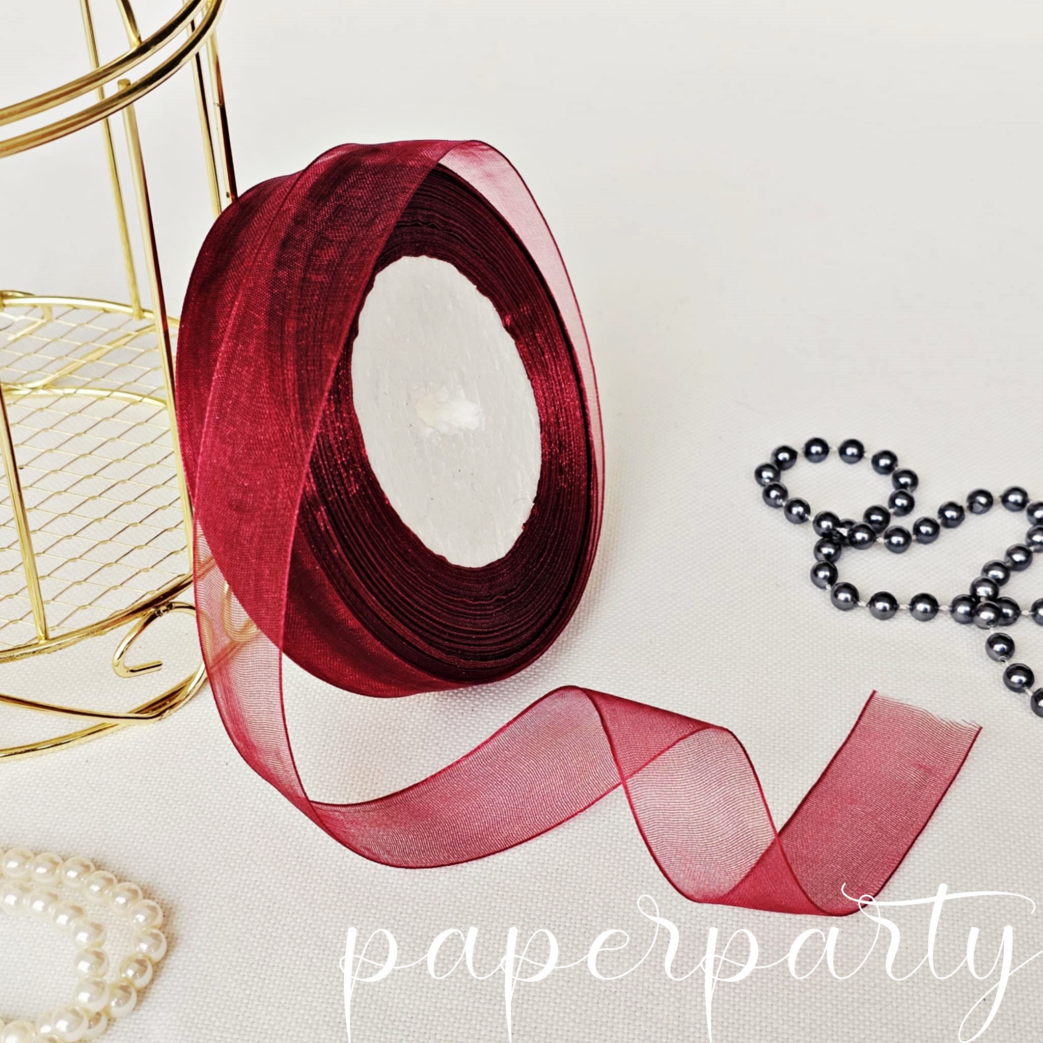 panglica organza burgundy 2cm 45m