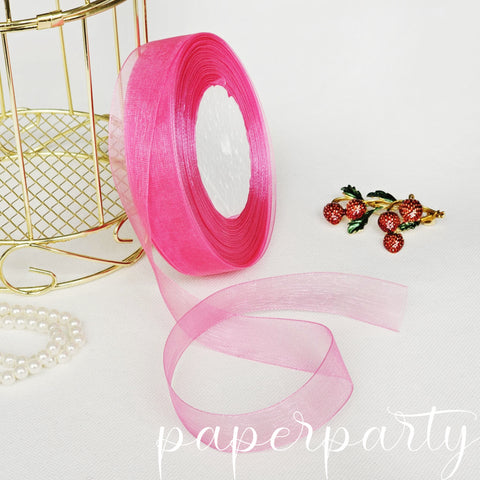 panglica organza roz bombon 2cm 45m