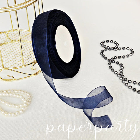 panglica organza albastru navy 2cm 45m