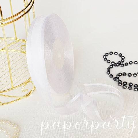 panglica organza cu margine satin alba 25mm 45m