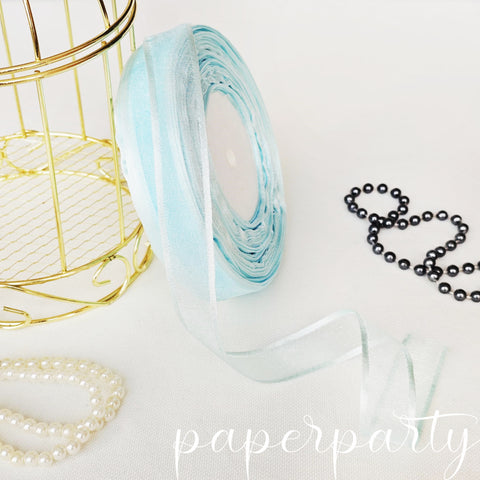 panglica organza cu margine satin albastru pastel 25mm 45m