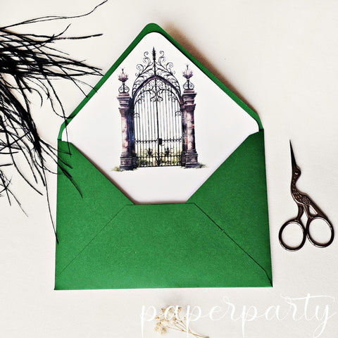 plic verde padure cu interior de plic vintage gate