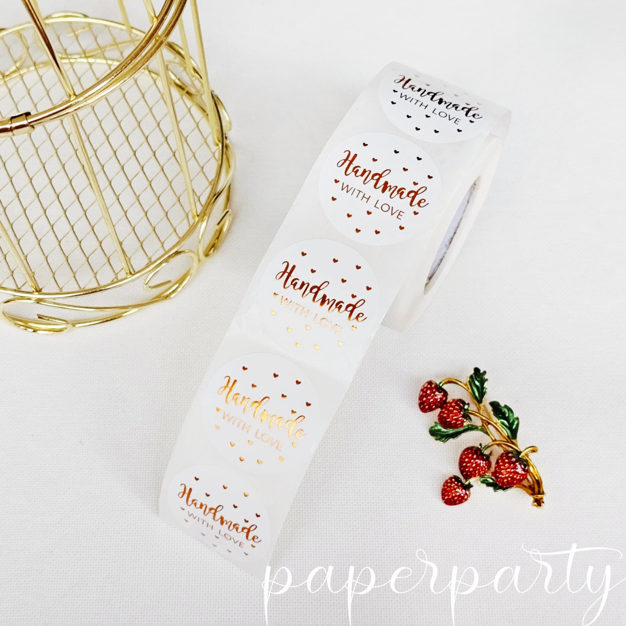 stickere Handmade with love - Alb&Rose gold 38mm