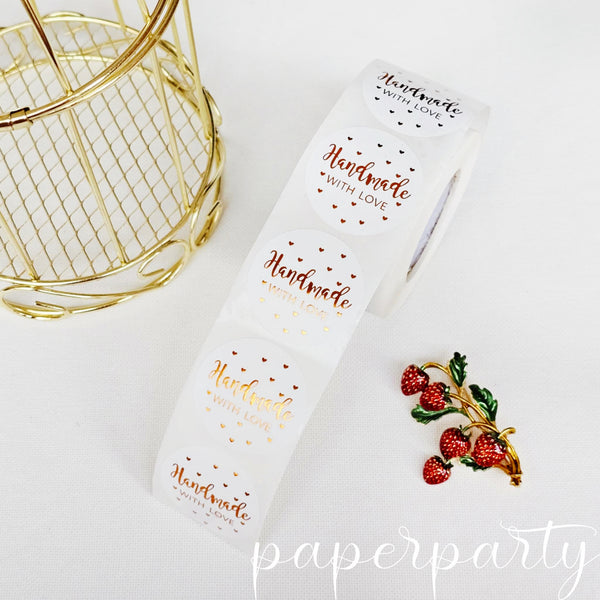 stickere Handmade with love - Alb&Rose gold 38mm