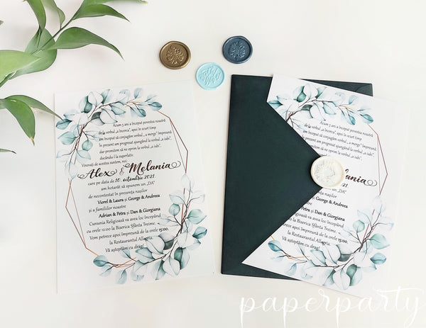 Invitatie de nunta terrarii eucalypt