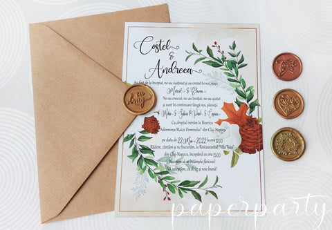 Invitatie de nunta Floral cu pini